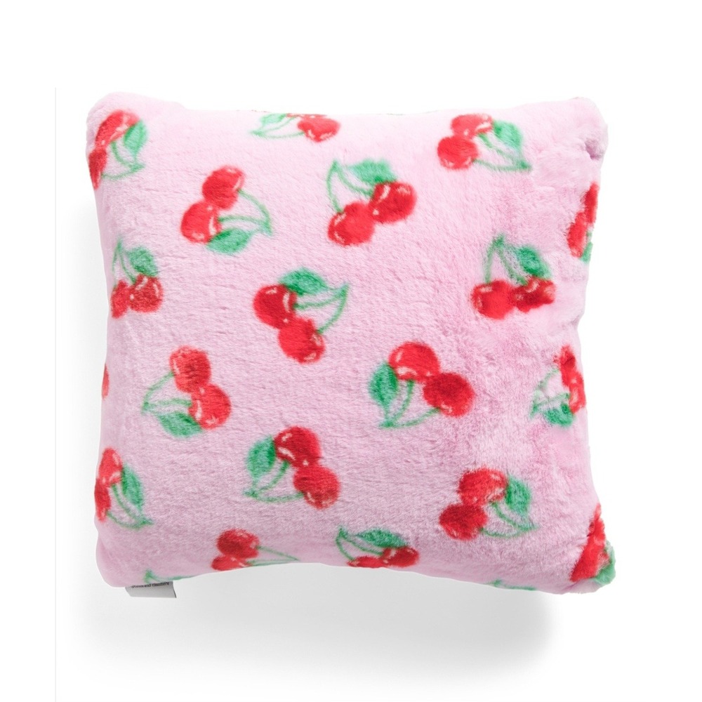 Cherry Pillow CUPCAKES & CASHMERE 20x20 Pink Red Plush Koda NWT
